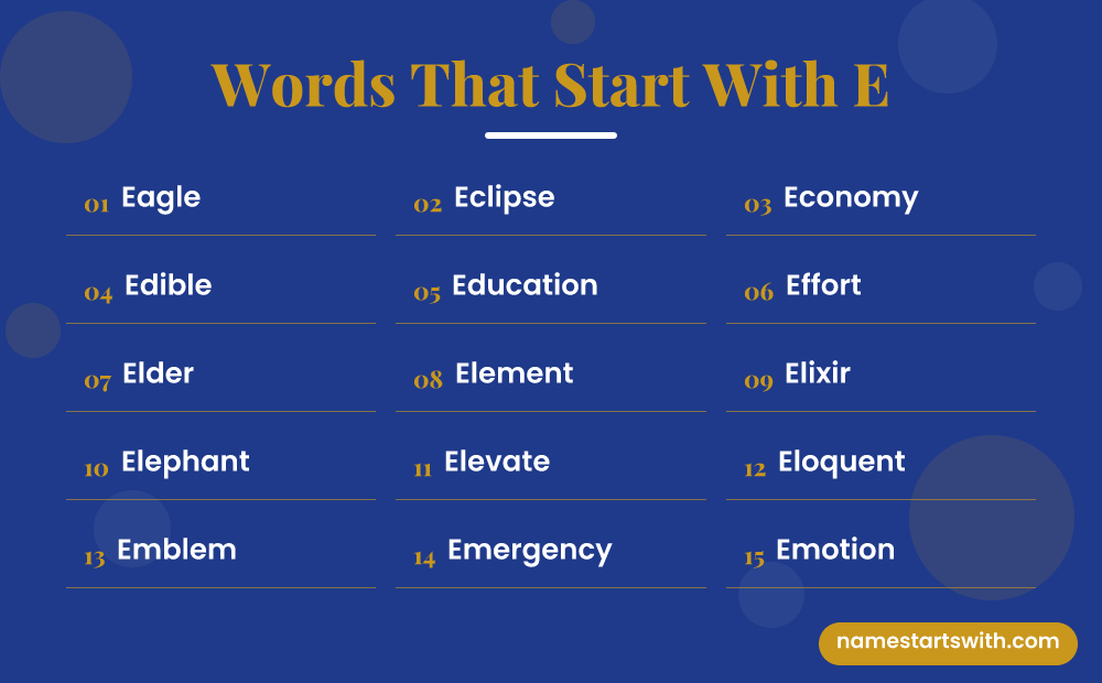 Words That Start With E: Eagle, Eclipse, Economy, Edible, Education, Effort and more