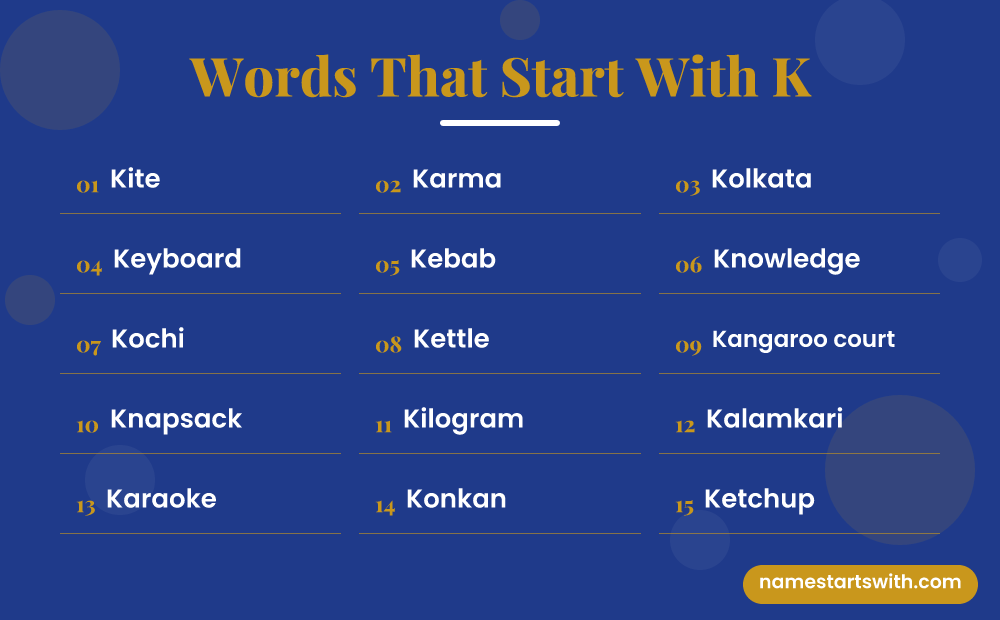 Words That Start With K: Kite, Karma, Kolkata, Keyboard, Kebab, Knowledge and more