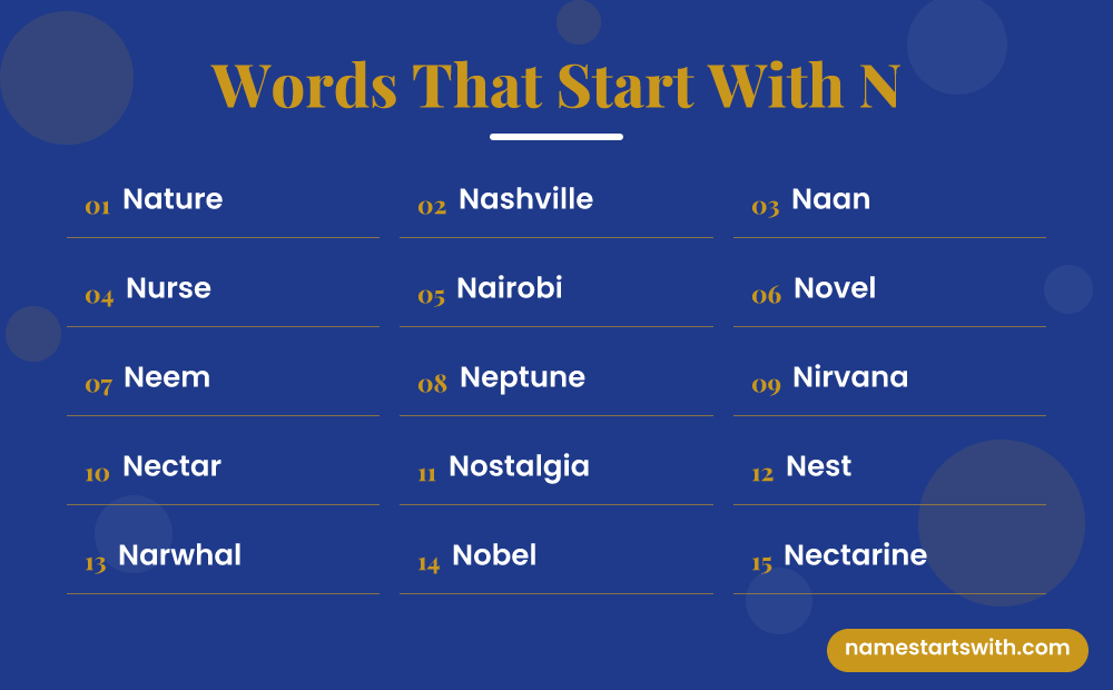 Words That Start With N: Nature, Nashville, Naan, Nurse, Nairobi, Novel and more